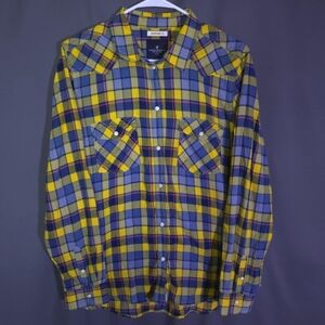 American Eagle Boyfriend Fit Button Down Plaid Flannel Shirt Size‎ Large Western